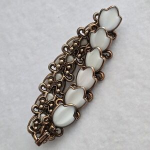 Vintage Alfred Philippe Trifari Milk Glass Tulip Bracelet Gold Tone Pat Pend